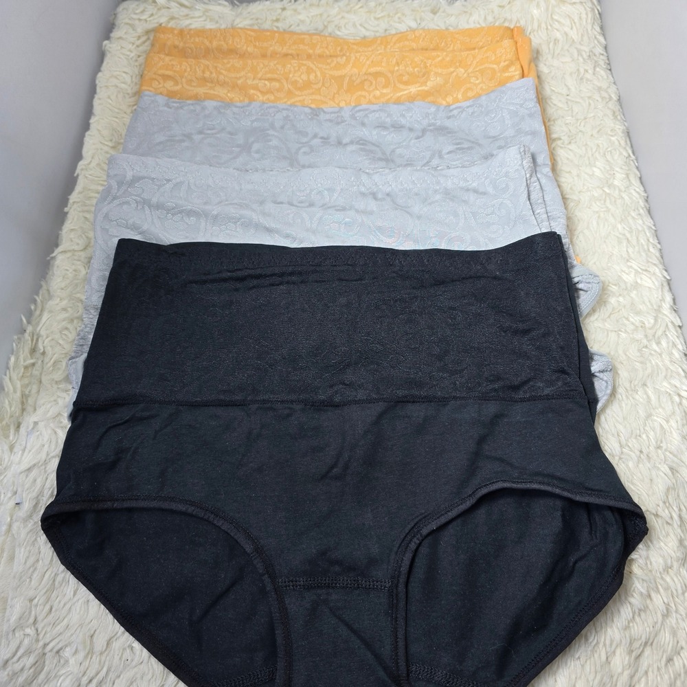High‎ Waist Briefs 4 Pack Women S Black Gray Orange Jacquard Cotton Panties Soft